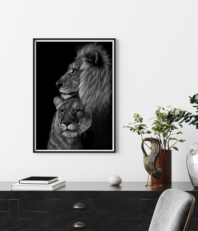 Lion Pride King & Queen Wall Art Print | Art By Toor | Perfect Gift for Animal Lovers | Wall Art for Bedrooms, Home Offices and Kid's Rooms