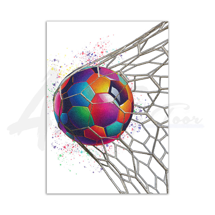 Football in Net Wall Art Print | Football Themed Room Decor | Football Bedroom Art