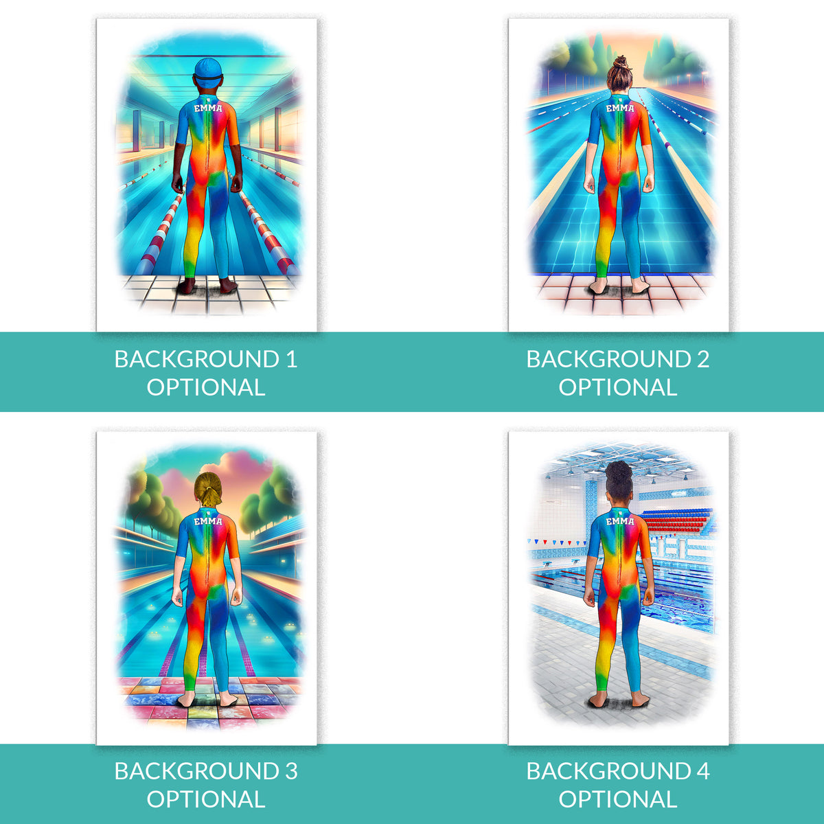 Personalised Girls Swimming Art Print