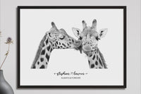 Giraffe Kiss Wall Art | Always and Forever | Valentines Day Gift | Anniversary Gift | Gift for Couples | Personalised Couple Print | Unique