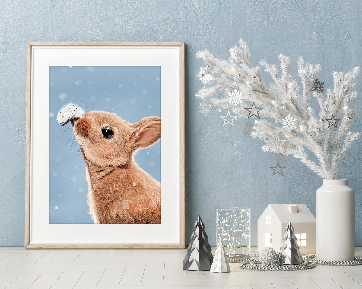 Bunny Rabbit Wall Art Print | Winter Wall Decor | Christmas Decor