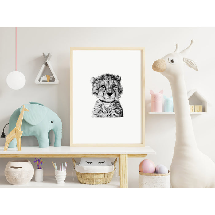 Baby Cheetah Cub on White Wall Art Print