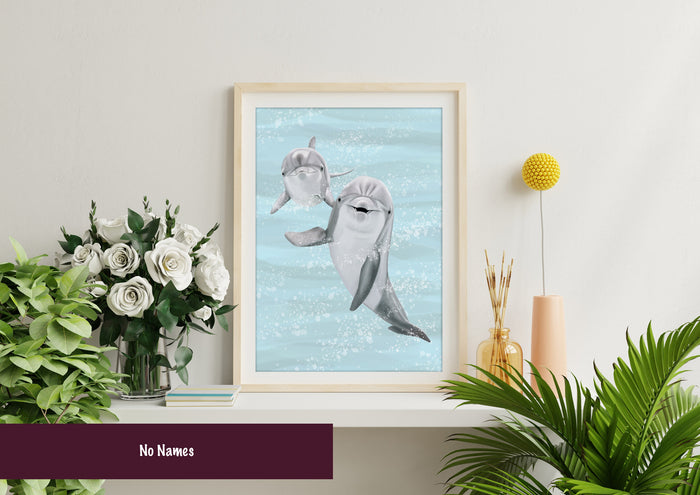 Dolphin and Baby Wall Art | Mothers Day Print | Personalised Mothers Day Gift | Birthday Gift for Mum | Gift From Daughter | Gift From Son