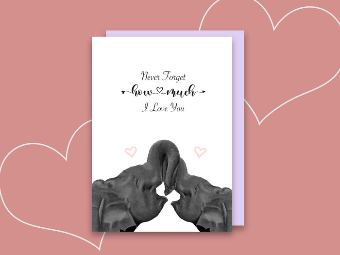 Elephant Never Forget Valentines Day Card | Elephant Valentines Card | For Wife, Girlfriend | For Husband, Boyfriend | Anniversary Card