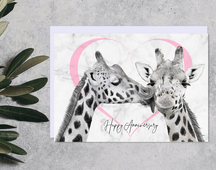 Giraffe Anniversary Card | Happy Anniversary | Card for Husband | Card for Wife | Card for Couple | Unique Personalised A5 Card
