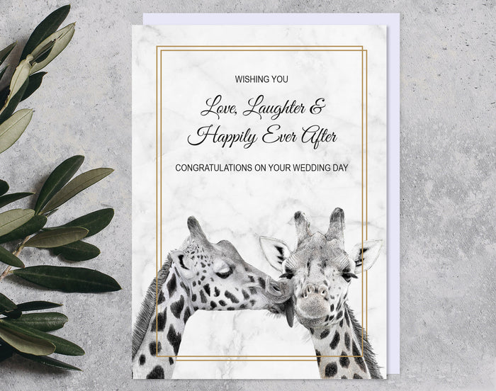 Giraffe Wedding Card | Love, Laughter & Happily Ever After | Unique Handmade Card UK