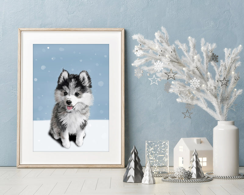 Husky Puppy Wall Art Print | Winter Wall Decor | Christmas Decor
