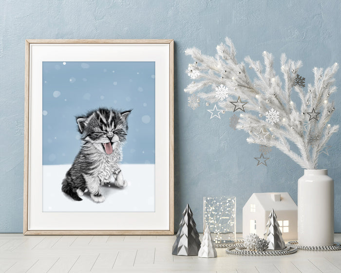 Kitten Wall Art Print | Winter Wall Decor | Christmas Decor