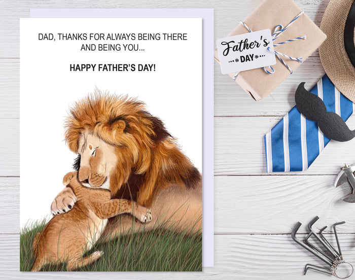Lion and Cub Father's Day Card | 'Thank you for always being there' | Unique Handmade Card UK