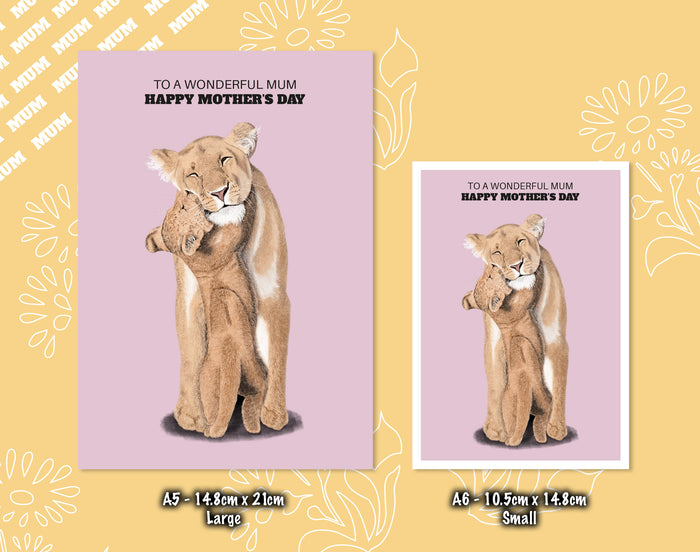 Lioness Mother's Day Card | Happy Mother's Day | Unique Handmade | Lioness Card | Personalised A5 | Lioness and Cub