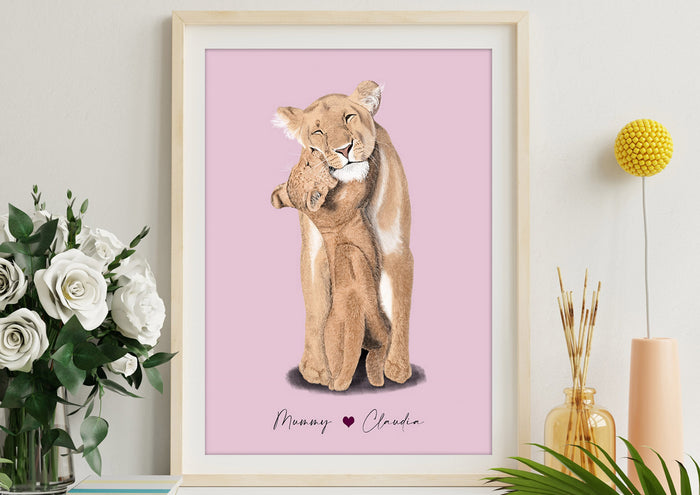 Lioness and Cub Wall Art | Mothers Day Print | Personalised Mothers Day Gift | Birthday Gift for Mum | Gift From Daughter | Gift From Son