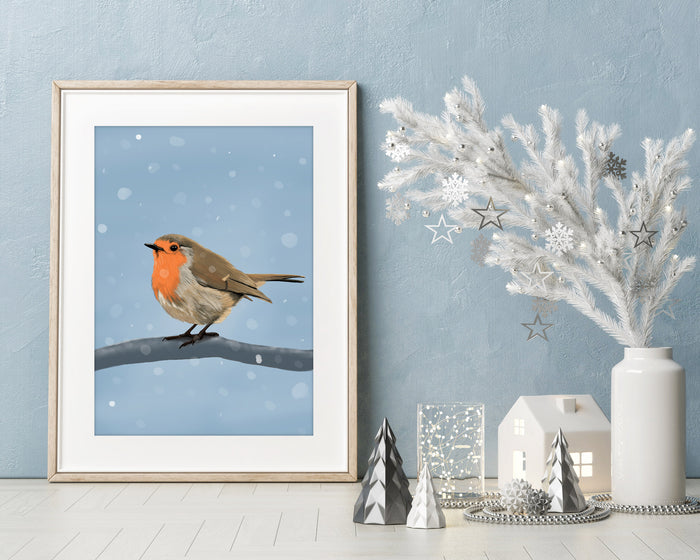 Robin Wall Art Print | Winter Wall Decor | Christmas Decor